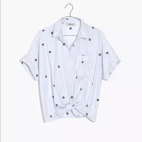 Madewell Embroidered Peace Sign Tie Front Shirt - Picture 3 of 6